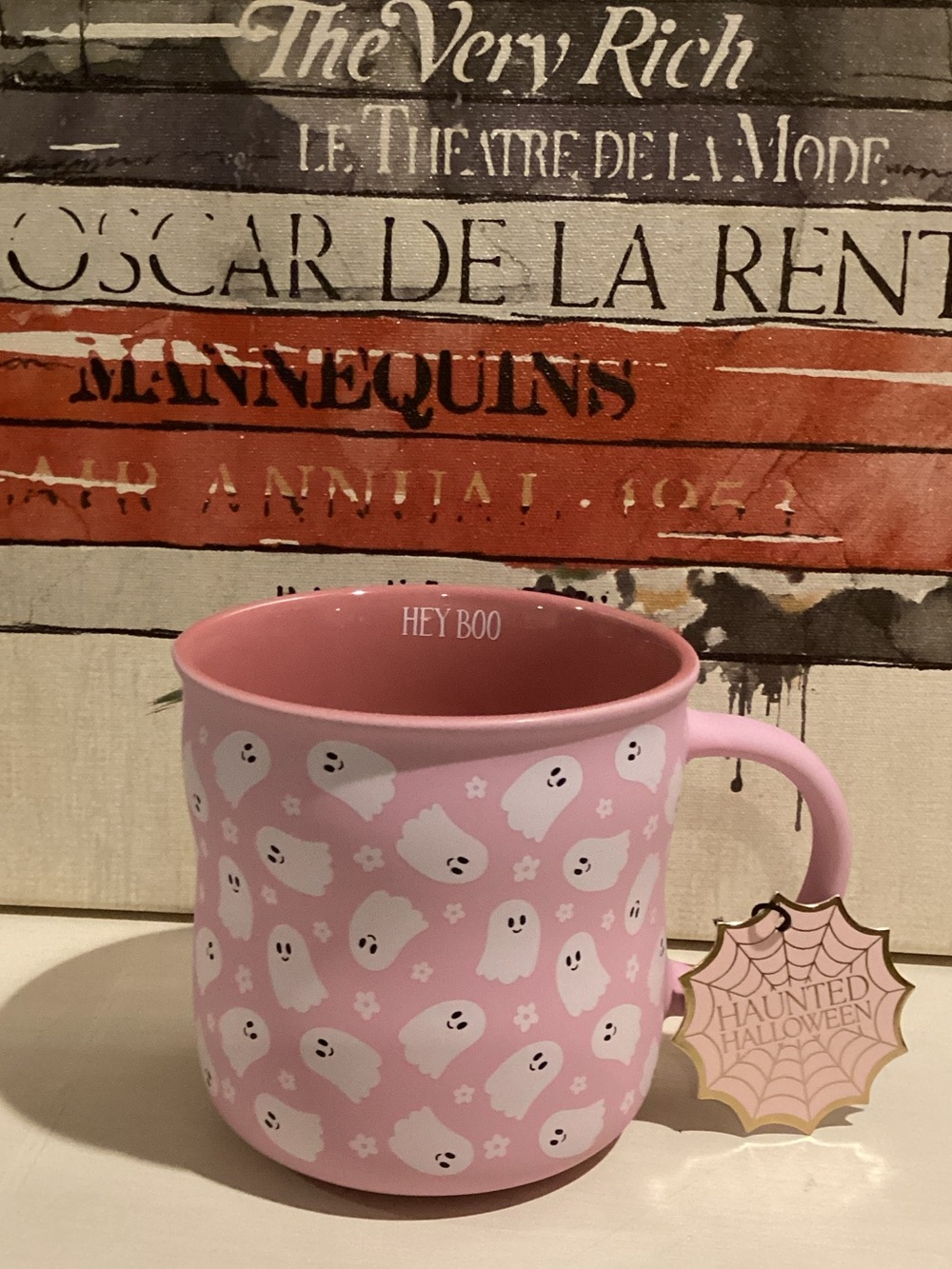Pink "Hey Boo" Ghost Print Halloween Mug 👻